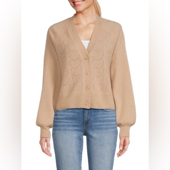 FILORO
Pointelle Heart Cashmere Cardigan - Picture 1 of 5